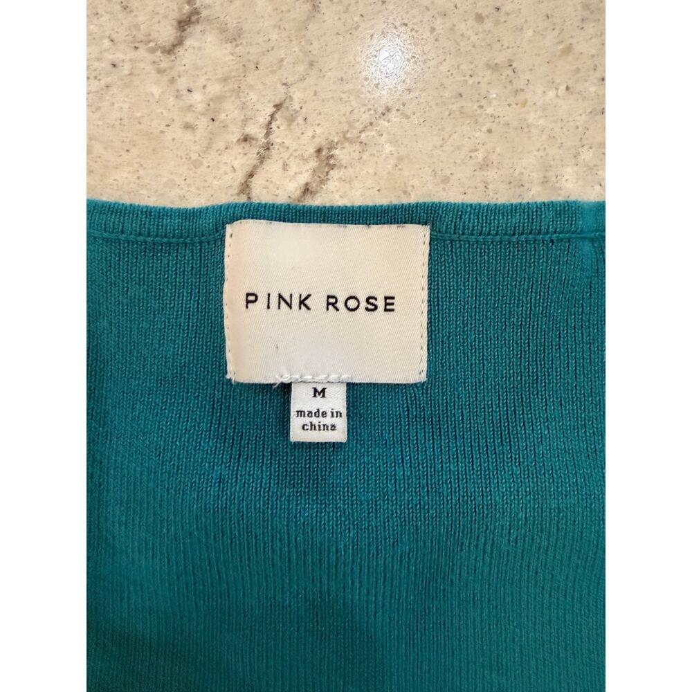 💙 Pink Rose Teal Ribbed Light Weight Sweater – Size Medium 💙 - Picture 6 of 6